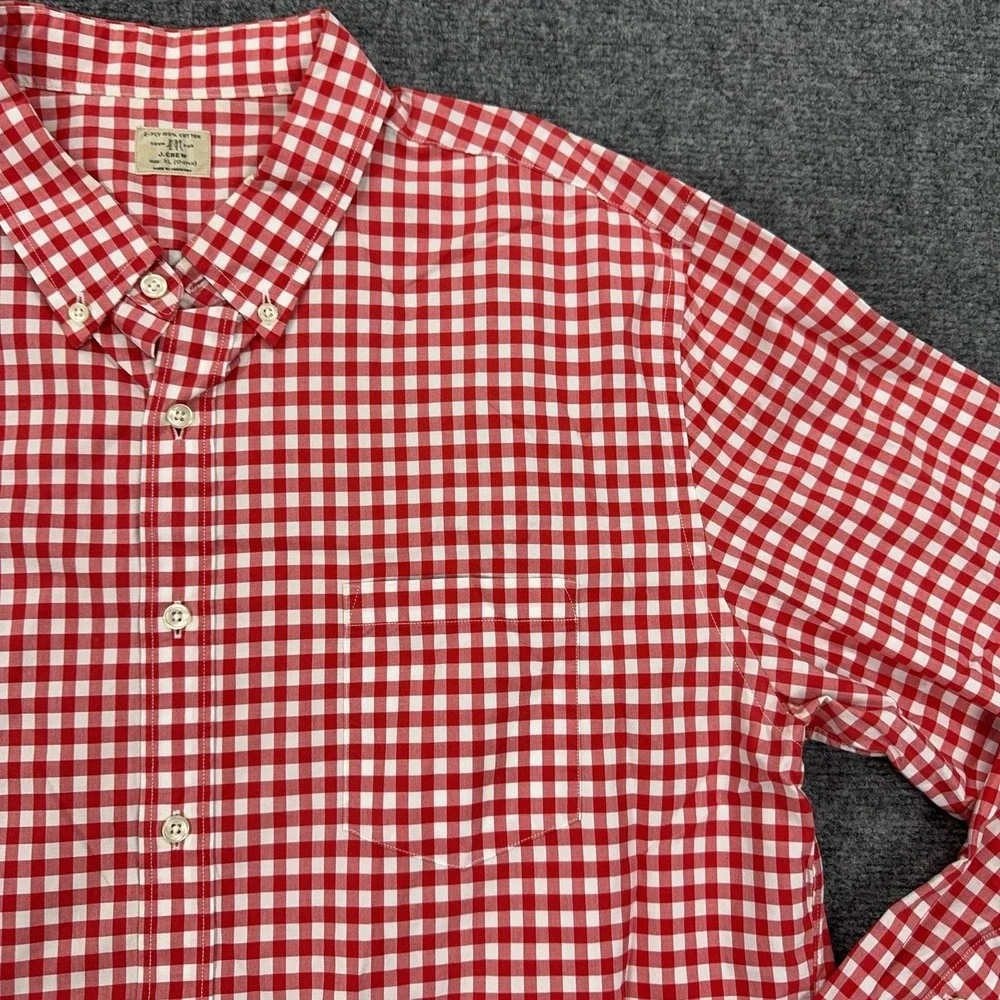 J CREW Shirt Mens XL Red Check 100% Cotton Long Sleeve Button Down Casual